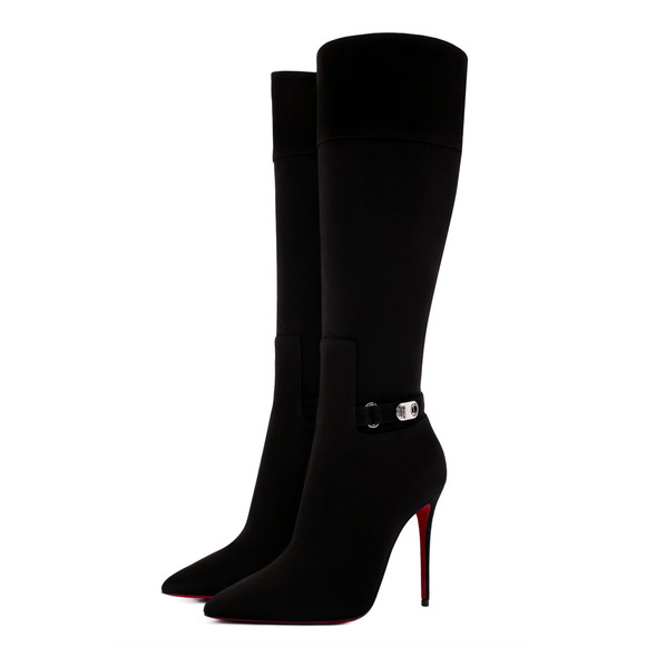 Christian Louboutin Lock Kate Botta 100 Black Suede Knee High Heel Boot 40.5 - Picture 1 of 12